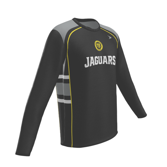 Black and gray long-sleeve shirt with 'Jaguars' text and logo on a white background