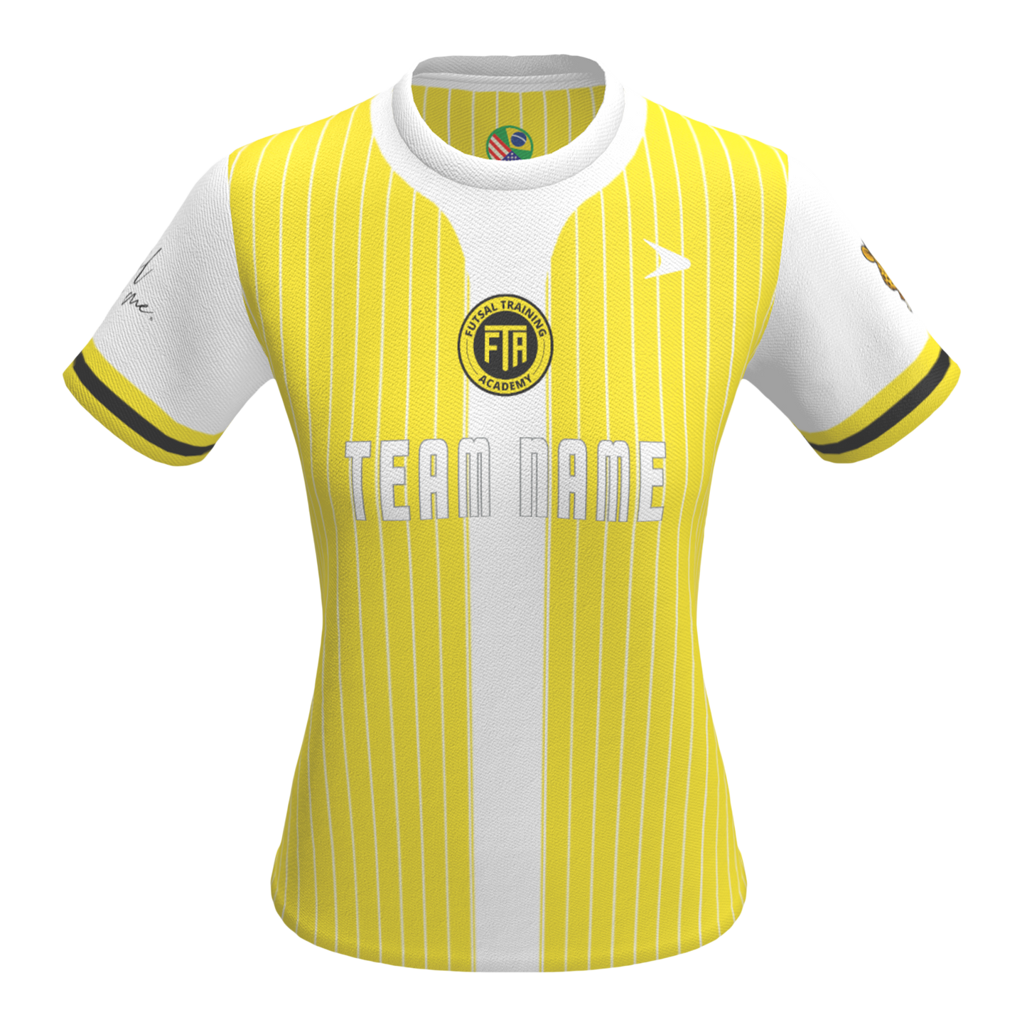 Yellow and white futsal shirt with 'FUTSAL TA' branding on a white background. For Female