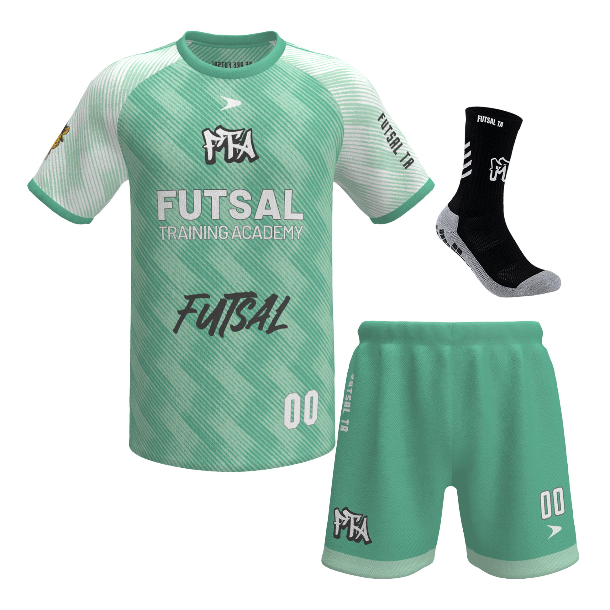 Futsal training academy jersey, shorts, and socks 