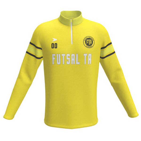 Yellow sports track jacket with white accents and branding for Futsal TA