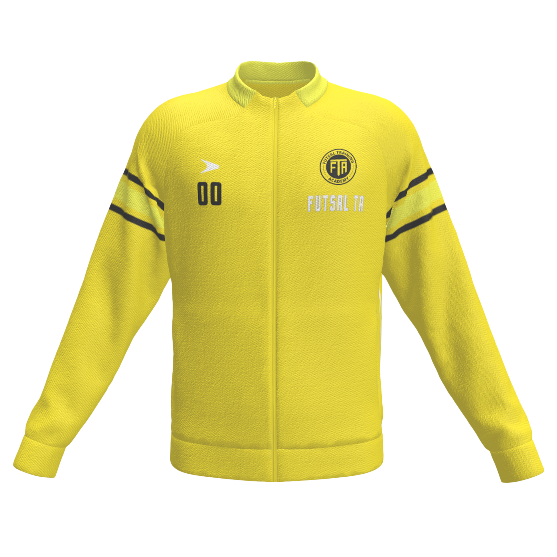Yellow long-sleeve jacket sports shirt with 'Futsal TA' text 
