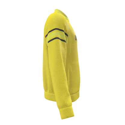 Yellow jacket with a black stripe on a white background