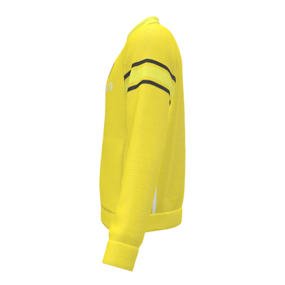 Yellow jacket with black stripes on a white background