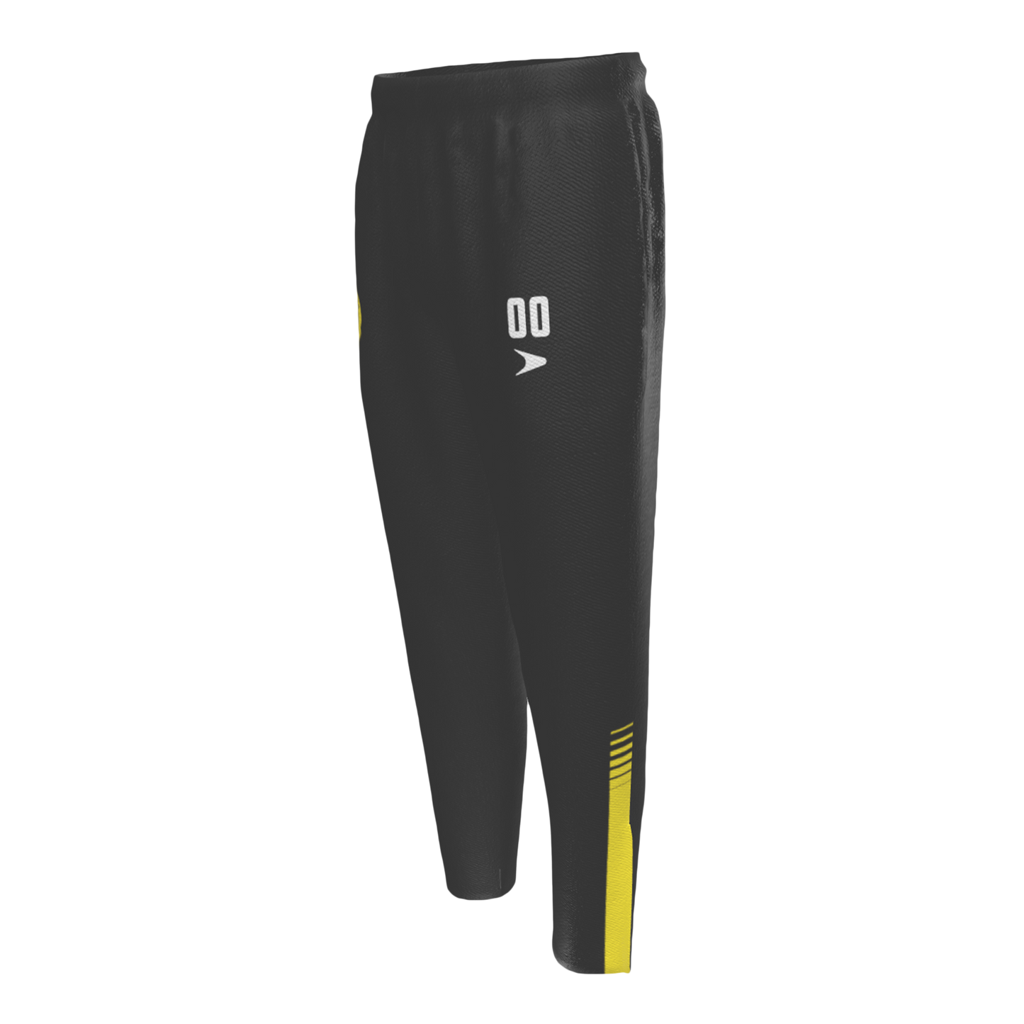 Black and yellow pants with number and a logo