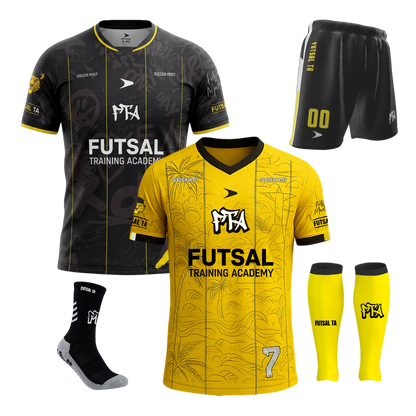 FTA Academy Player Full Kit – complete yellow and black futsal uniform with home jersey, shorts, and socks