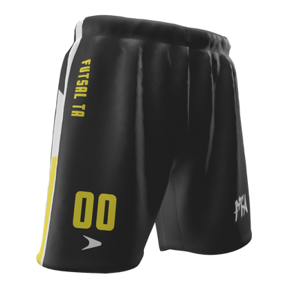 FTA Liga Shorts – black futsal training shorts with yellow FTA detailing