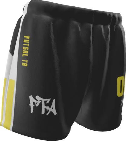 FTA Liga Shorts – black futsal training shorts with yellow FTA detailing