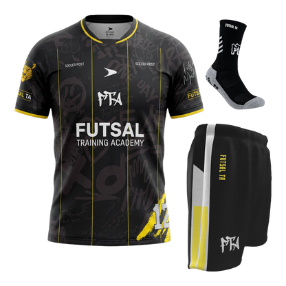 FTA Academy Training Kit – black training jersey with shorts and socks