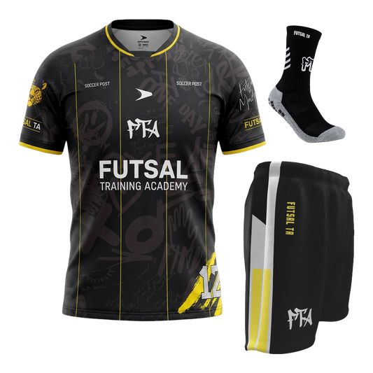 FTA Academy Training Kit – black training jersey with shorts and socks