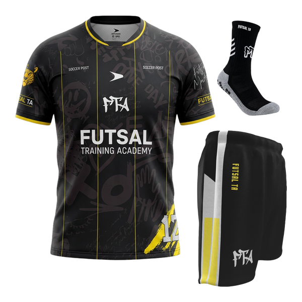 FTA Academy Training Kit – black training jersey with shorts and socks