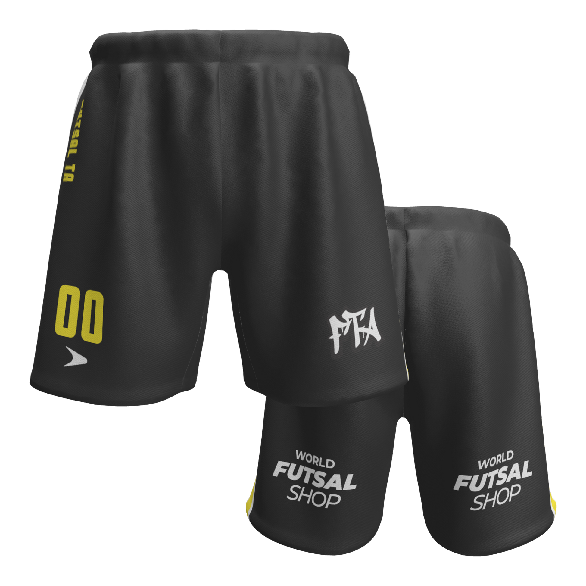 FTA Liga Shorts – black futsal training shorts with yellow FTA detailing