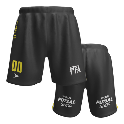 FTA Liga Shorts – black futsal training shorts with yellow FTA detailing