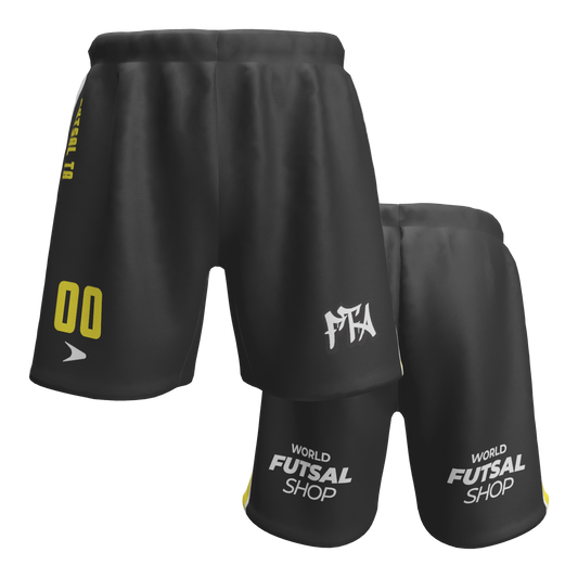 FTA Liga Shorts – black futsal training shorts with yellow FTA detailing