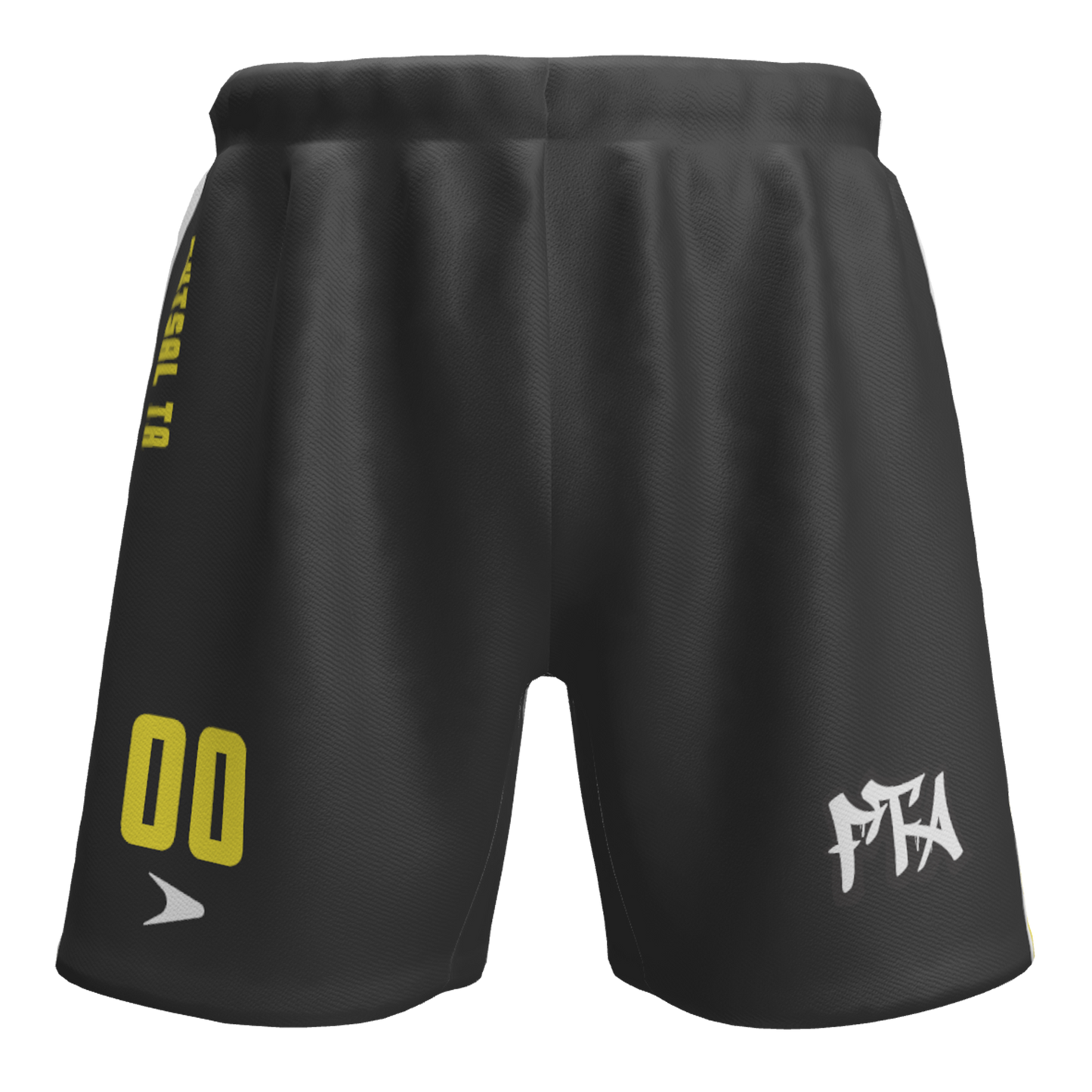 FTA Liga Shorts – black futsal training shorts with yellow FTA detailing