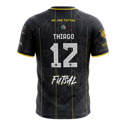FTA El Barrio Training Jersey – black futsal away jersey with graffiti pattern and yellow accents